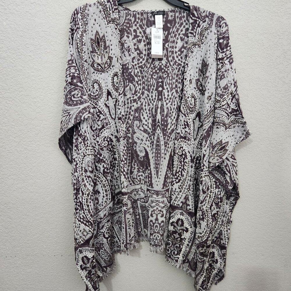 J.Jill Womens Paisley Print Open Front Kimono Cardigan XL to 3X